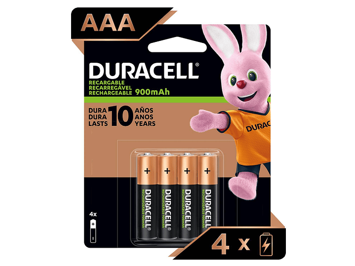 Pack 4 Pilas AAA Recargables Duracell 900mAh 1