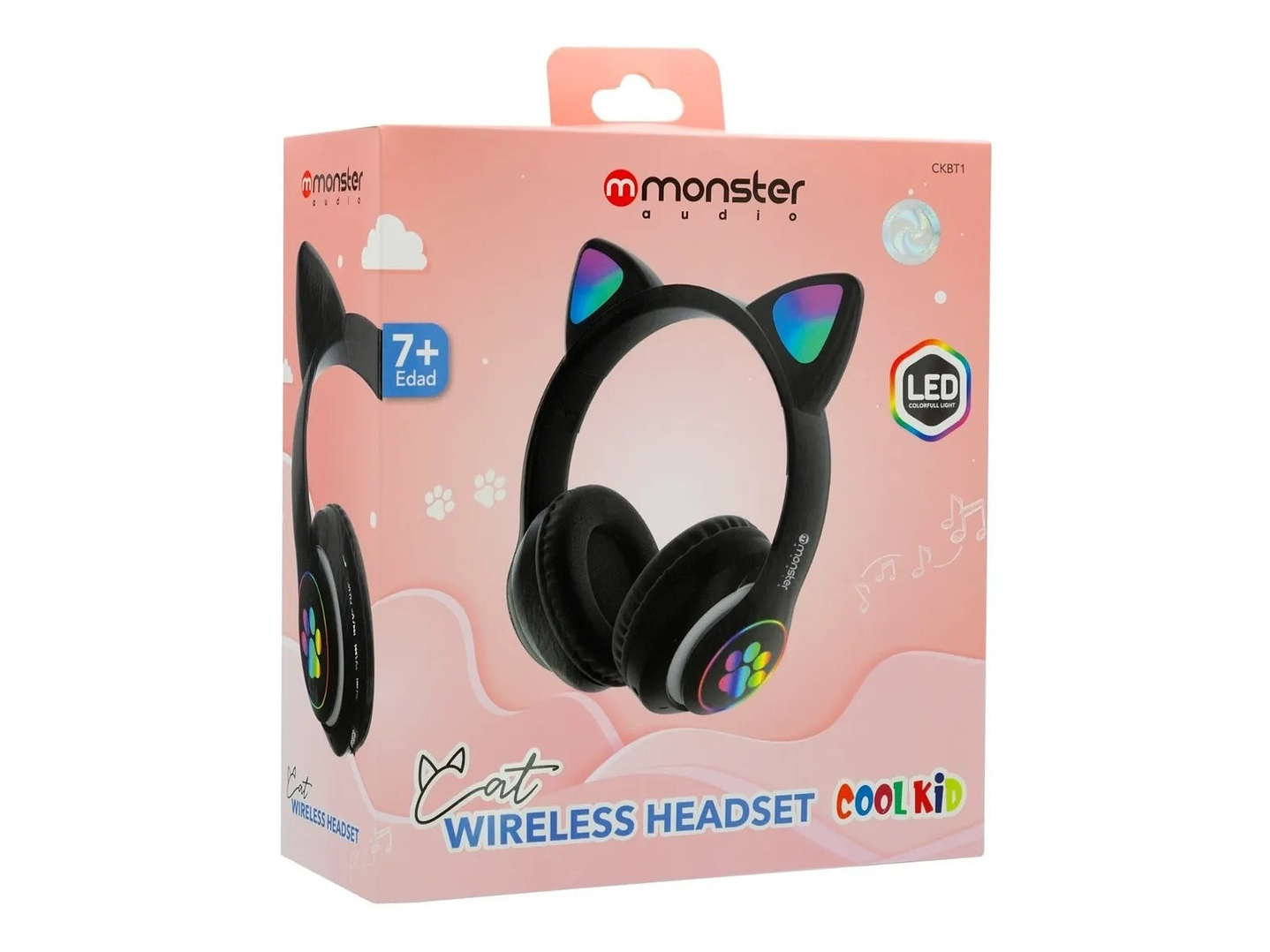 Audifono Wireless Monster Kids Cat Negro Luz Led 4
