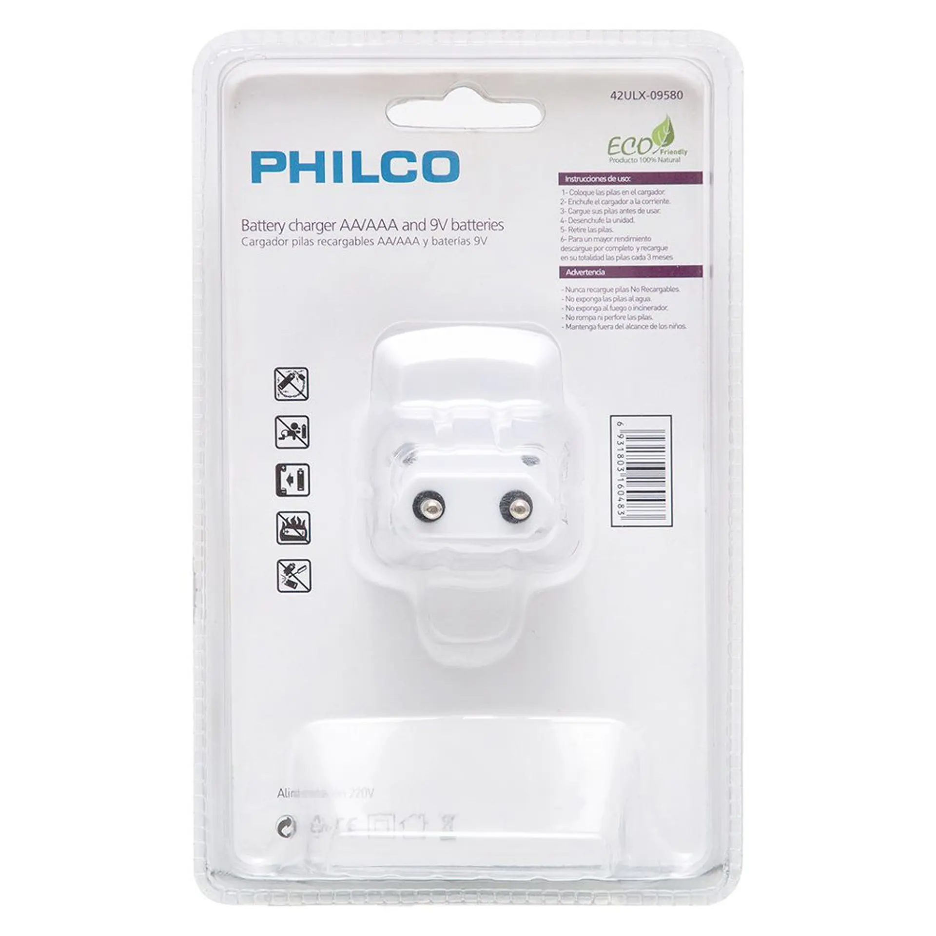 Cargador Pilas Universal AA AAA Bateria 9v Philco 3