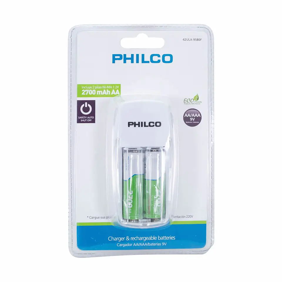 Cargador Pilas + 2 pilas AA Philco 2700mha 1