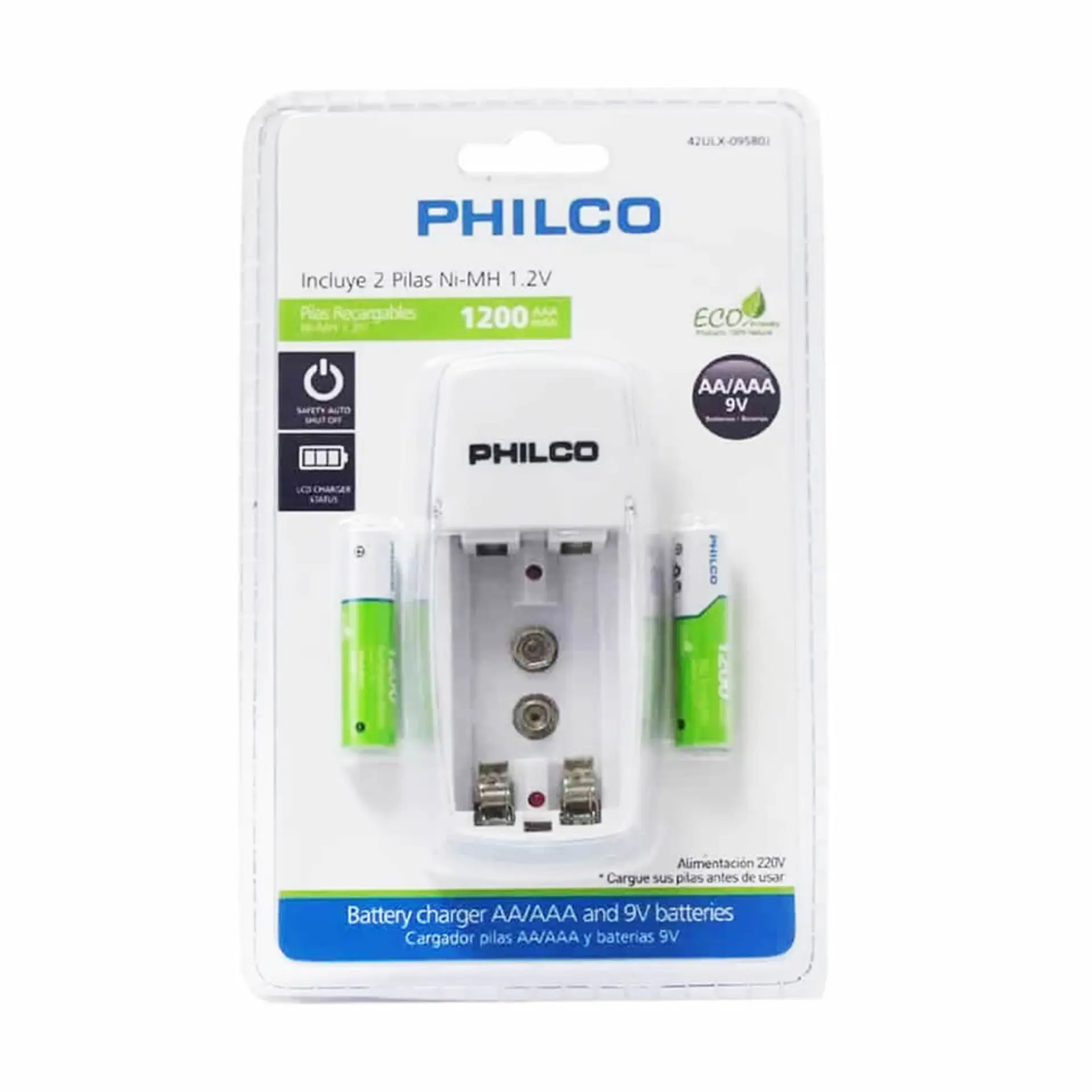 Cargador Pilas + 2 pilas AAA Philco 1200mha 1