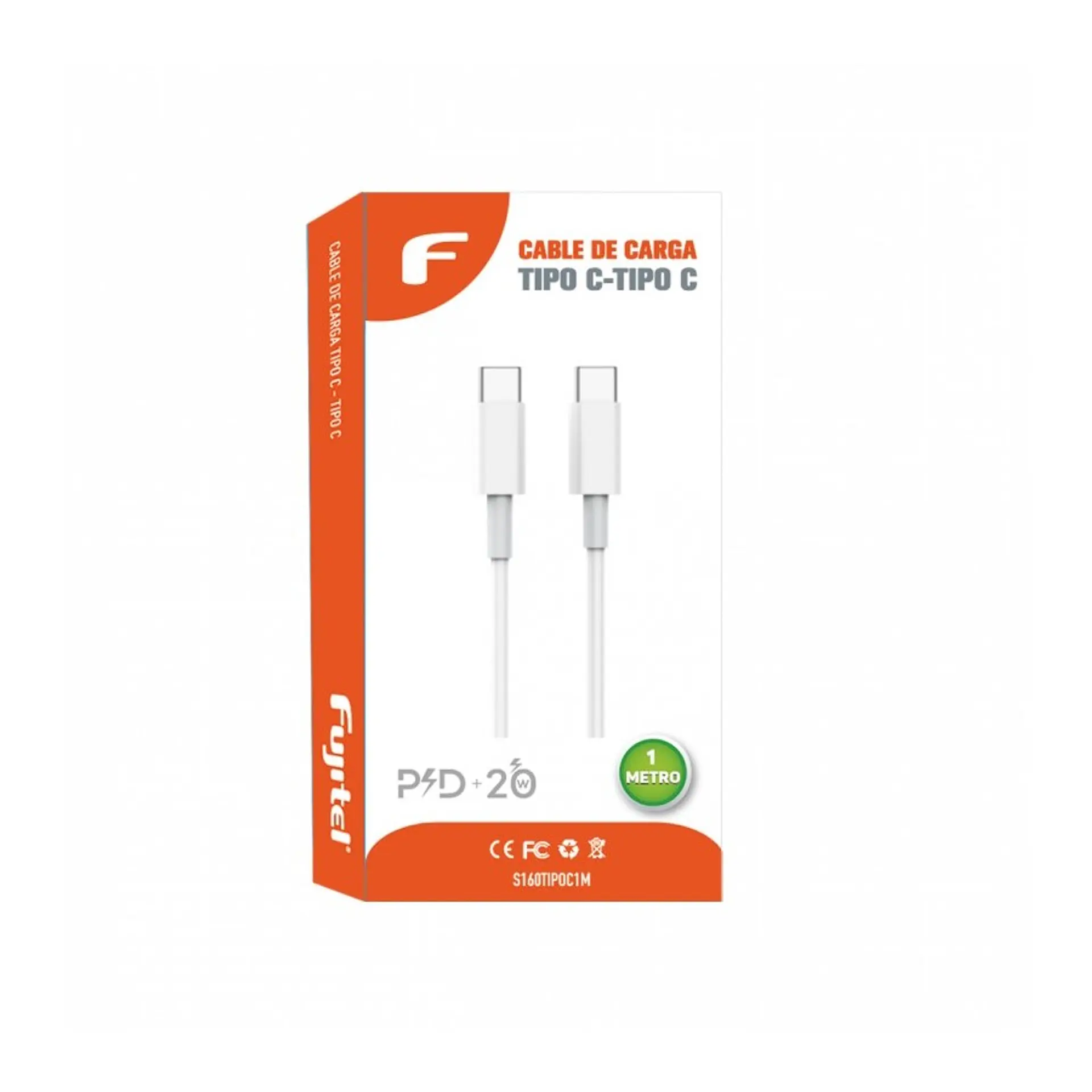 Cable Carga Tipo C a Tipo C Fujtel 1mt Blanco 20w 2