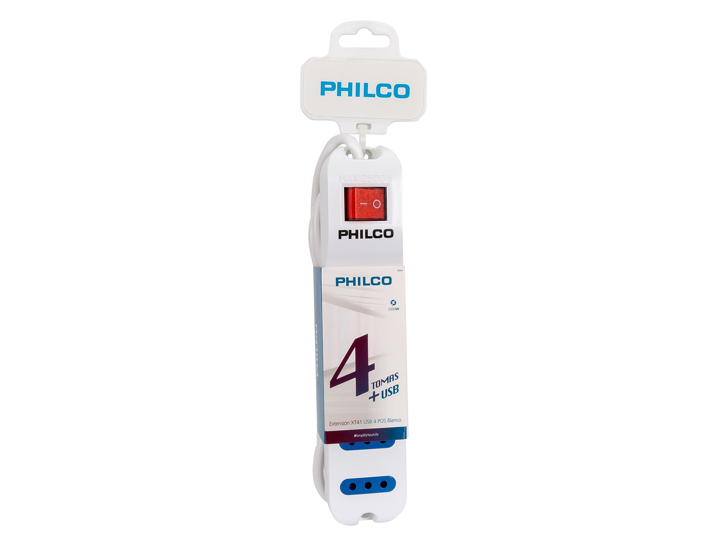 Alargador Extension Philco 4 POS y 2 USB Blanco 2
