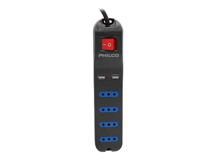 Alargador Extension Philco 4 POS y 2 USB Negro 1