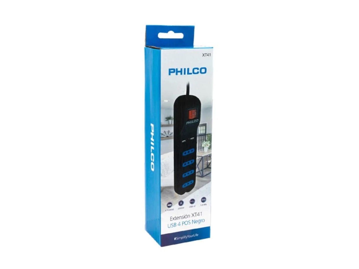 Alargador Extension Philco 4 POS y 2 USB Negro 2