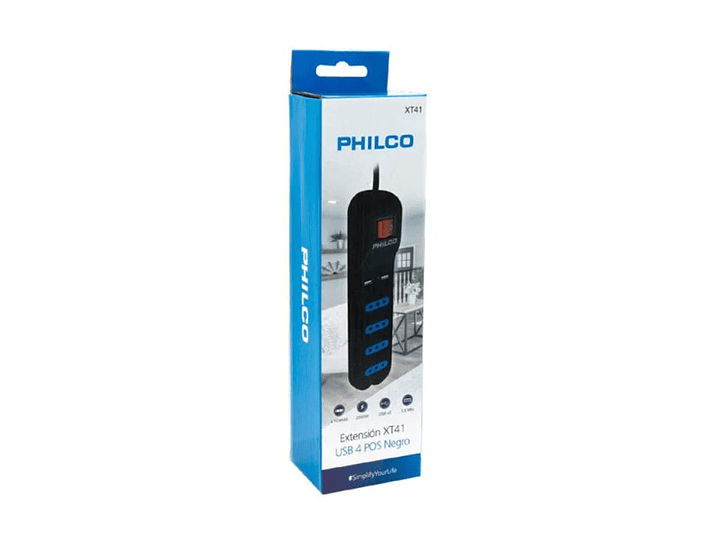 Alargador Extension Philco 4 POS y 2 USB Negro 2