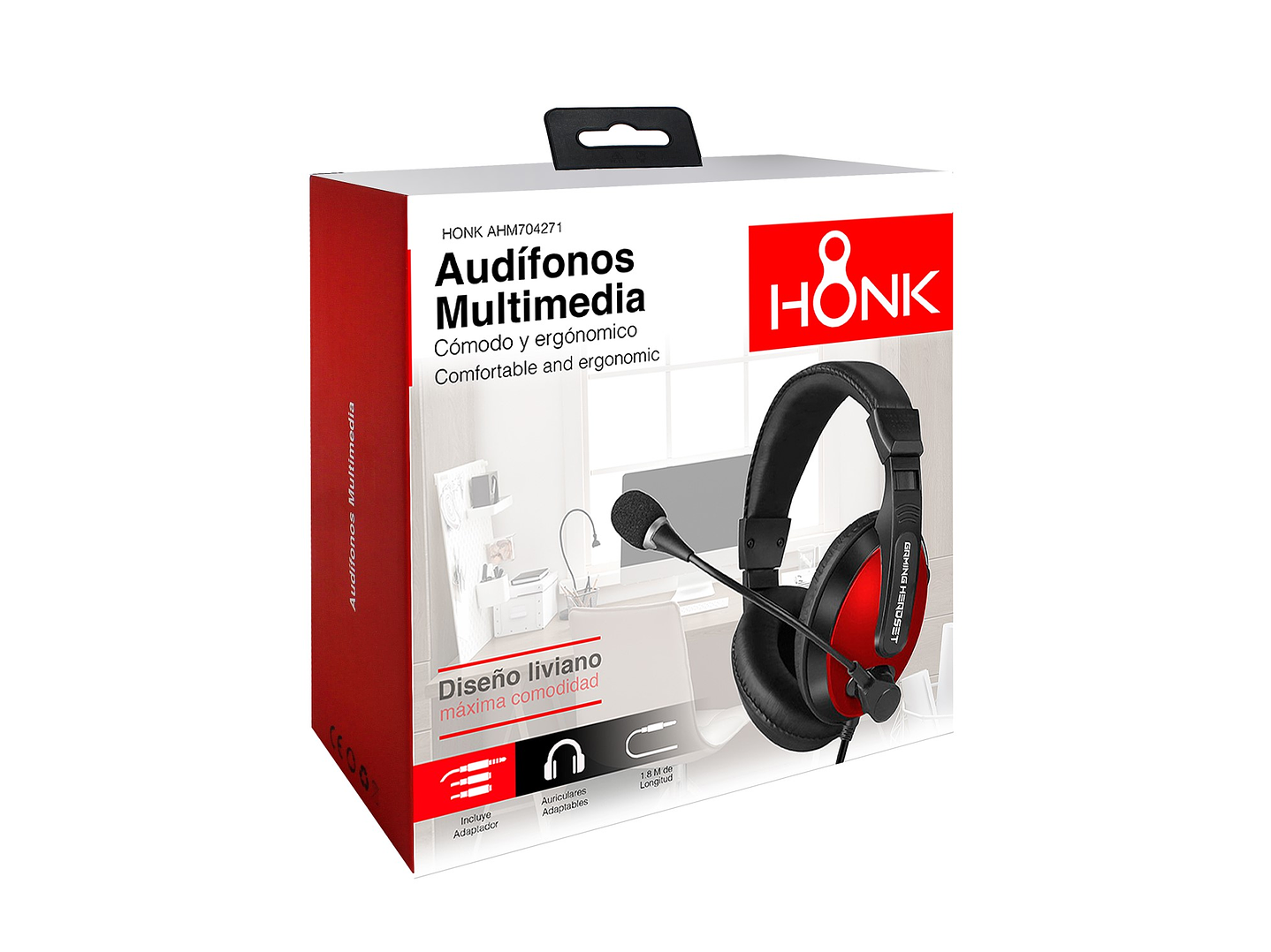 Audifonos Gamer Honk Multimedia Rojo 3.5mm 2