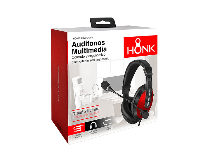Audifonos Gamer Honk Multimedia Rojo 3.5mm 2