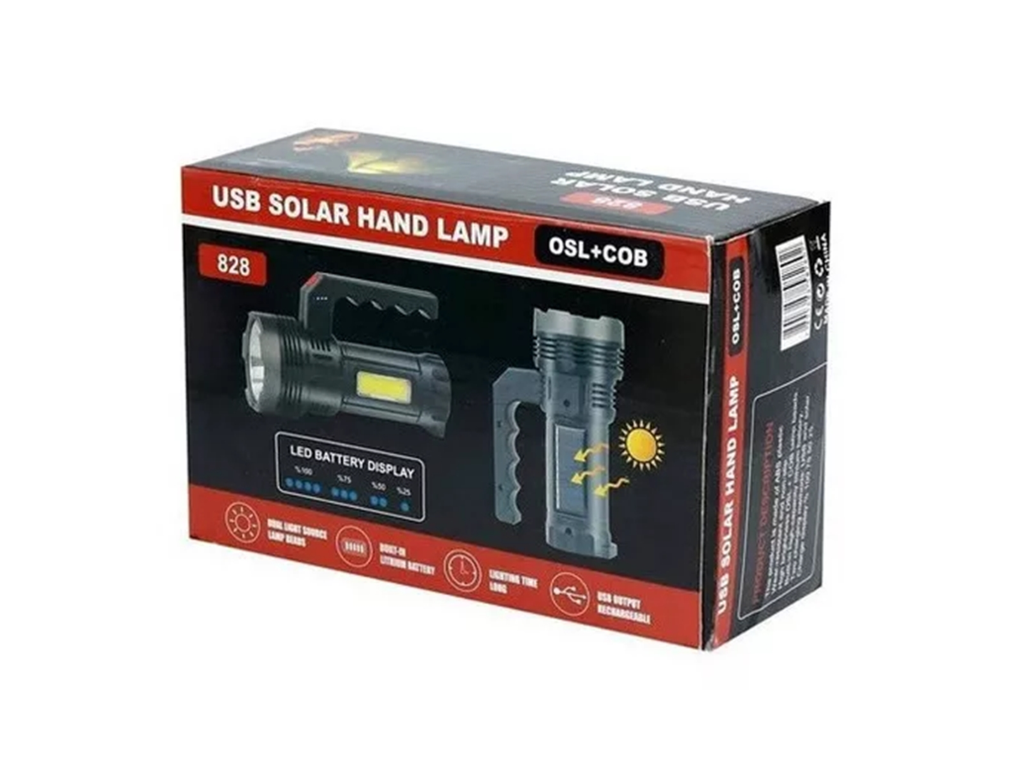 Linterna de Mano Led Recargable Solar Usb 828 5