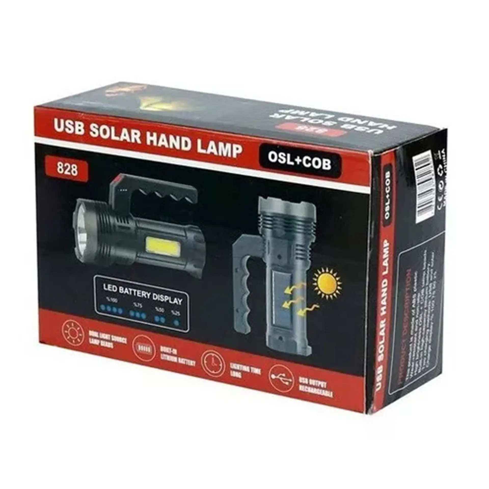 Linterna de Mano Led Recargable Solar Usb 828 5