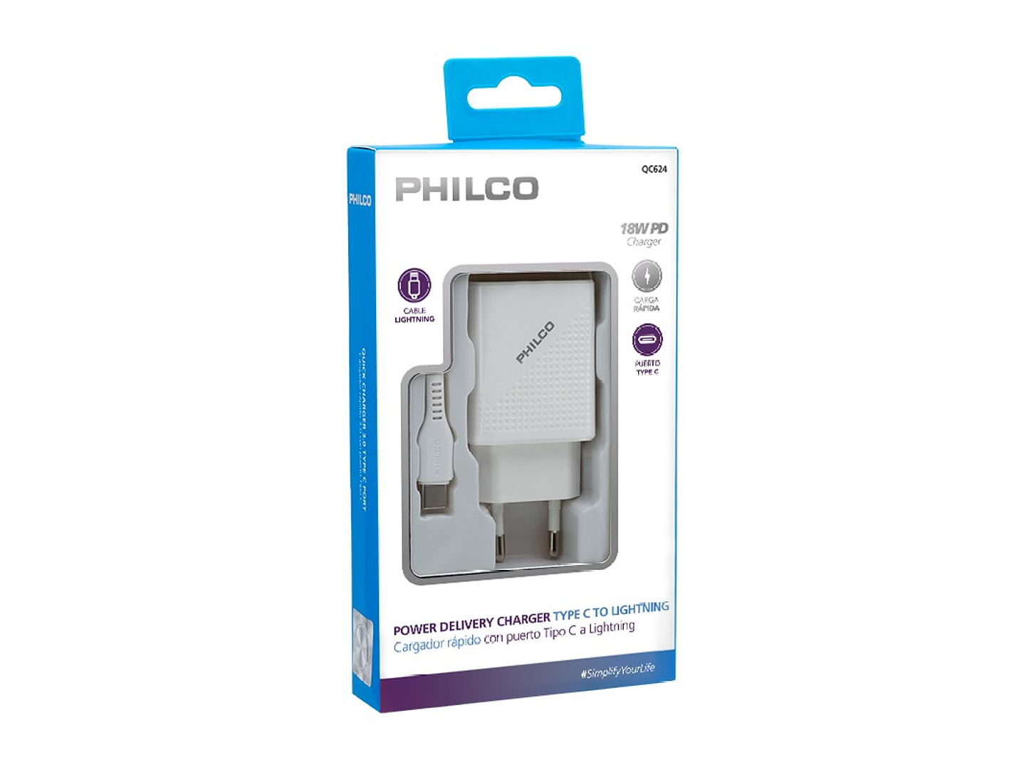 Cargador Philco Rapido PD 18W USB-C a Lightning 1