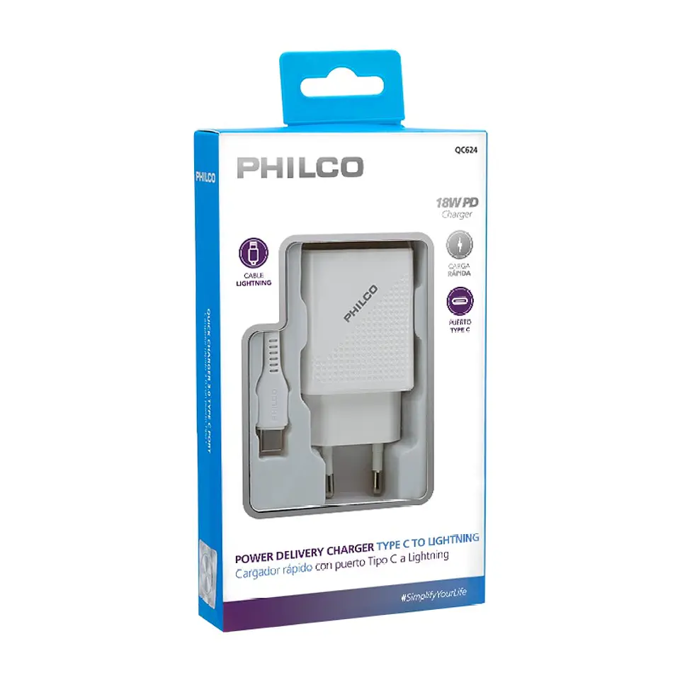 Cargador Philco Rapido PD 18W USB-C a Lightning 1