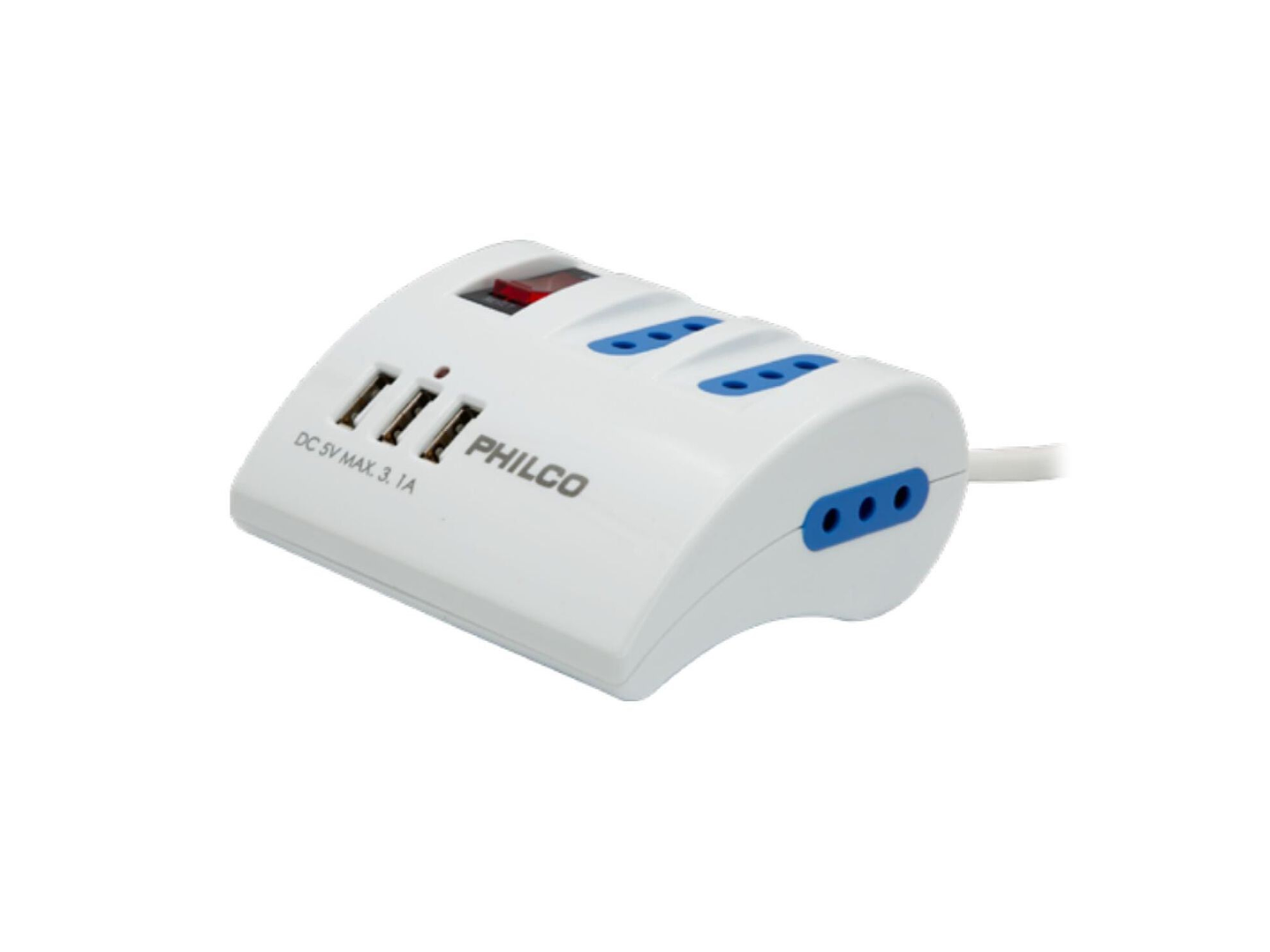 Alargador Extension Philco 3 POS y 3 USB Blanco 2043B 1