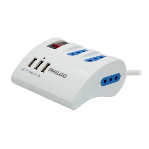 Alargador Extension Philco 3 POS y 3 USB Blanco 2043B