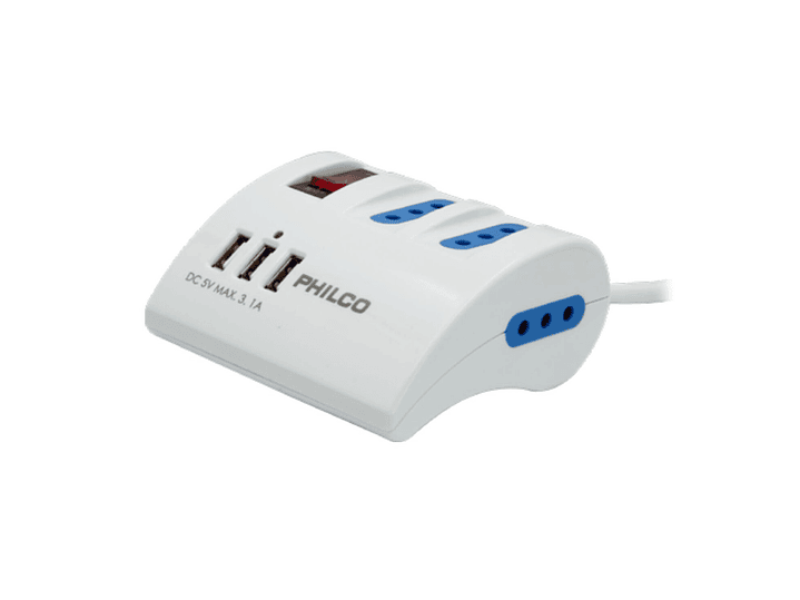 Alargador Extension Philco 3 POS y 3 USB Blanco 2043B 1