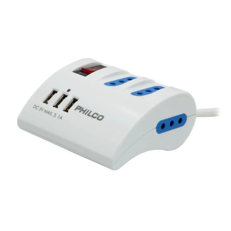 Alargador Extension Philco 3 POS y 3 USB Blanco 2043B 1