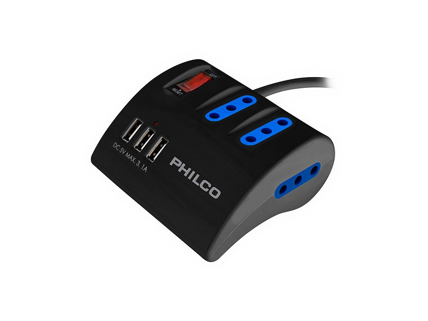 Alargador Extension Philco 3 POS y 3 USB Negro 2043N 1