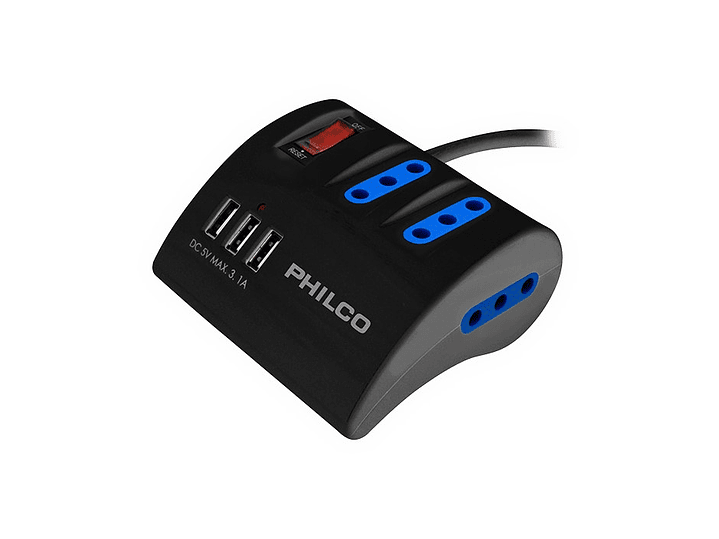 Alargador Extension Philco 3 POS y 3 USB Negro 2043N 1