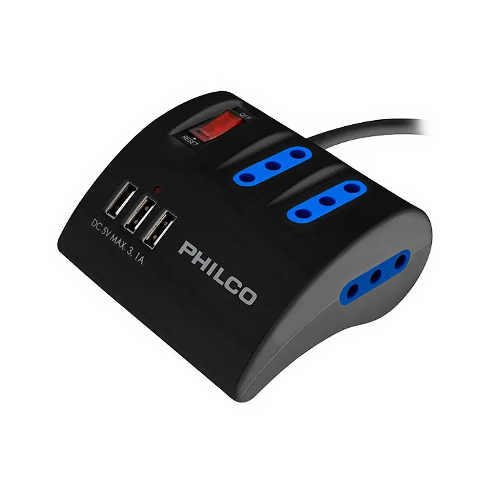 Alargador Extension Philco 3 POS y 3 USB Negro 2043N 1