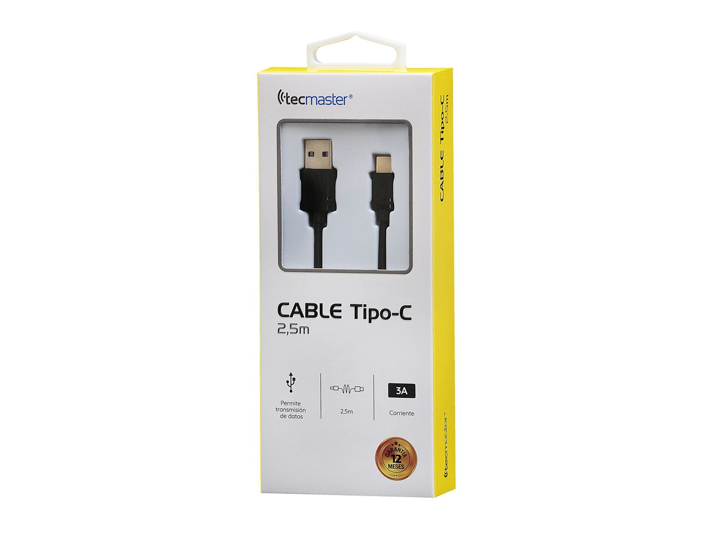 Cable Tipo C a USB 2.5mts 3a Tecmaster Negro 3