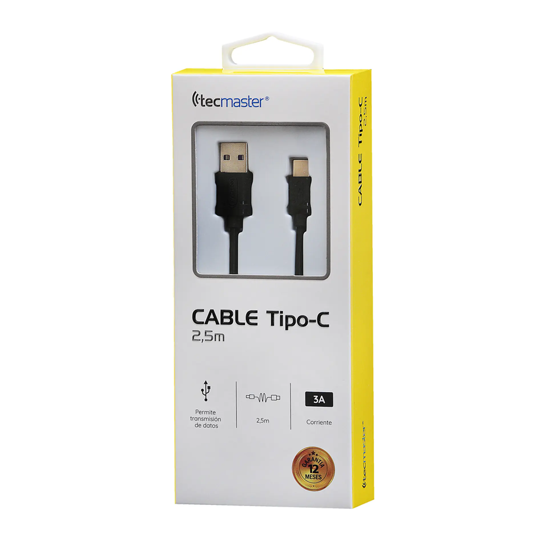 Cable Tipo C a USB 2.5mts 3a Tecmaster Negro 3