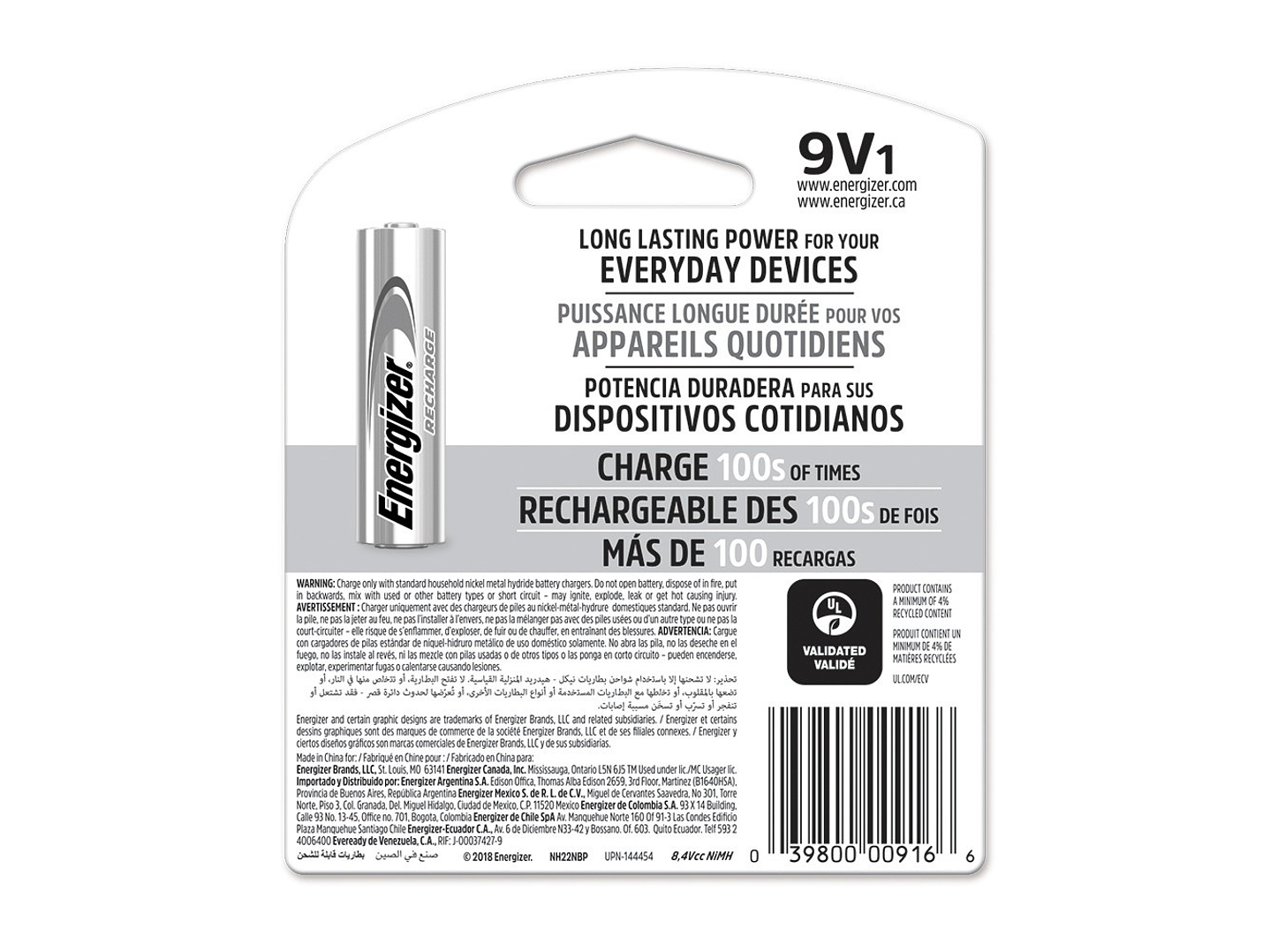 Bateria Recargable Energizer 9v 175mah 3