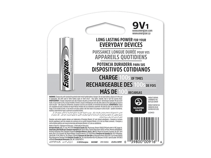 Bateria Recargable Energizer 9v 175mah 3