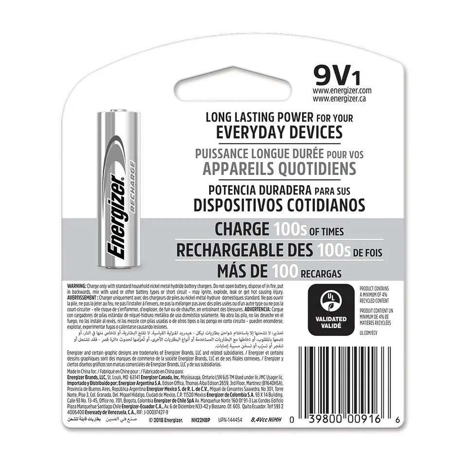 Bateria Recargable Energizer 9v 175mah 3