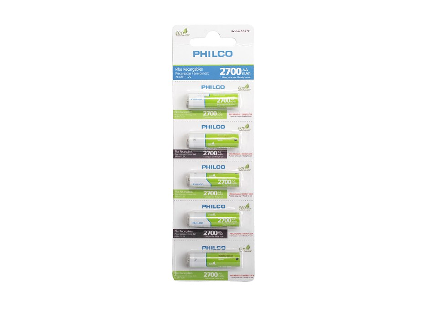 Pack 5 Pilas Recargables AA Philco 2700mha 1