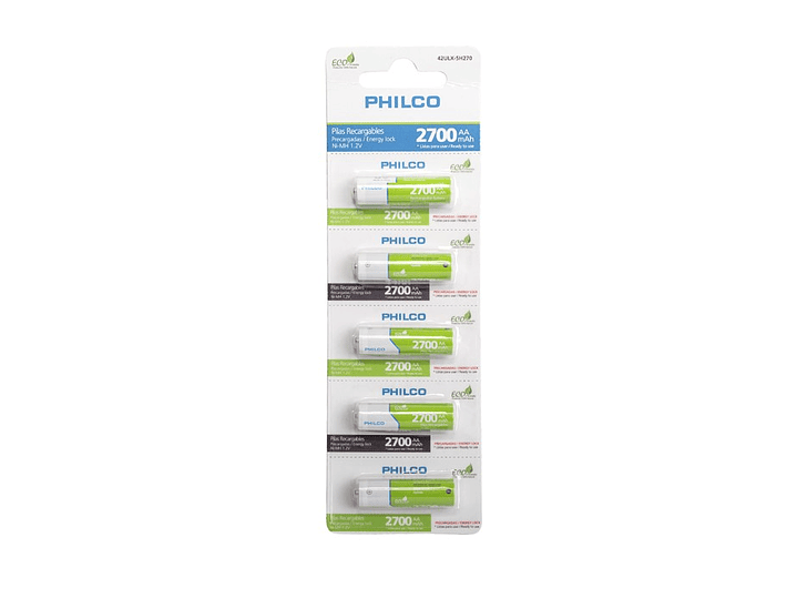 Pack 5 Pilas Recargables AA Philco 2700mha 1