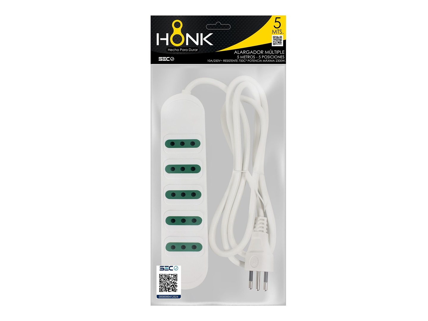 Alargador Electrico Honk 5 Mts 5Pos 3