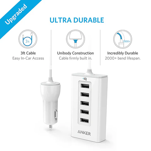 Cargador Auto Multiple 5 USB 50W Anker