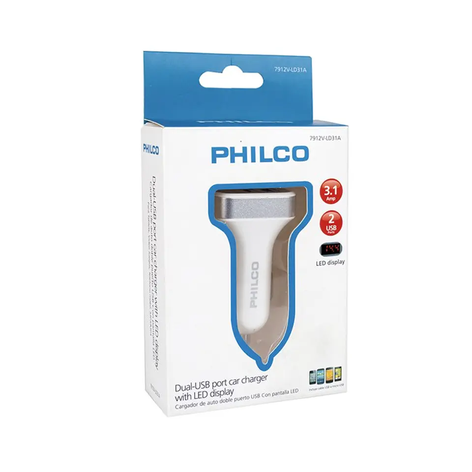 Cargador Auto Doble Pantalla Led Philco 7912VLD31A 2