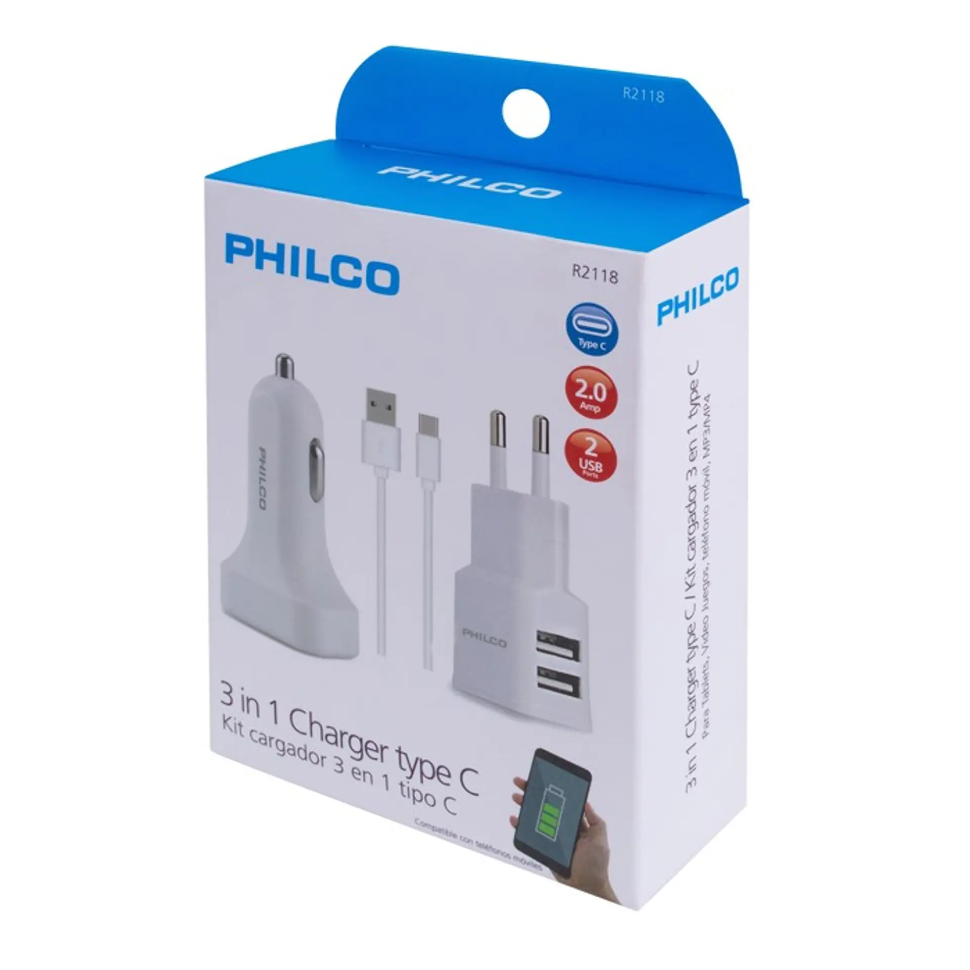 Cargador 3 en 1 Philco con Cable Tipo C 1
