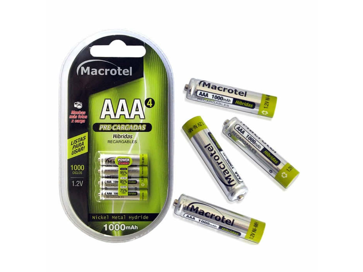 Pack 4 Pilas AAA Recargables Macrotel 1000mha 1