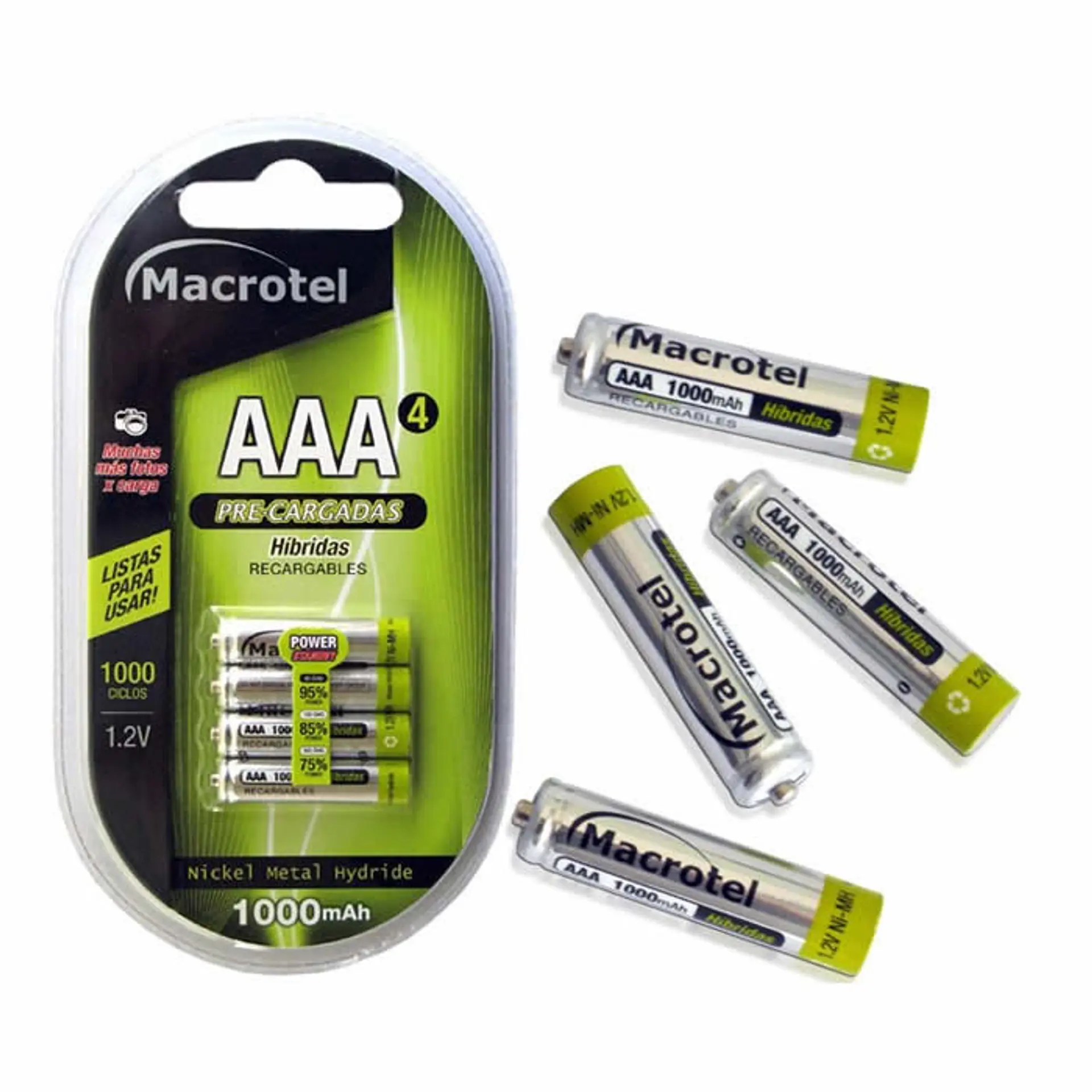 Pack 4 Pilas AAA Recargables Macrotel 1000mha 1