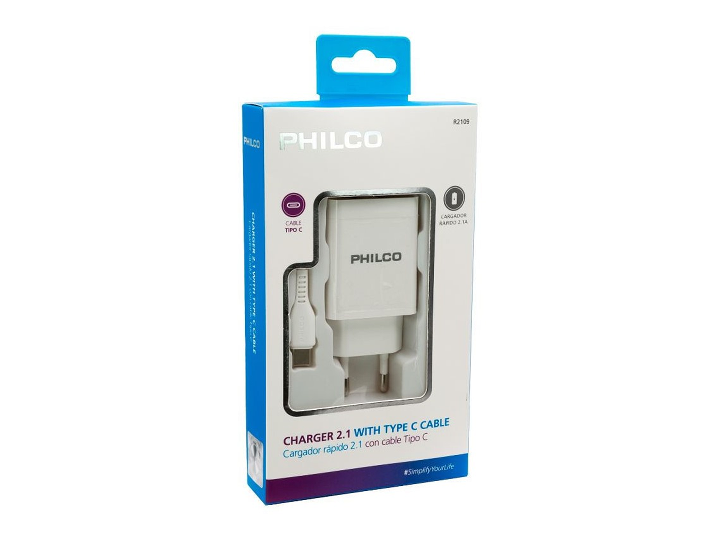Cargador Pared y Cable Tipo C Philco 2.1A 1
