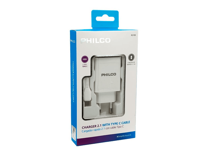 Cargador Pared y Cable Tipo C Philco 2.1A 1