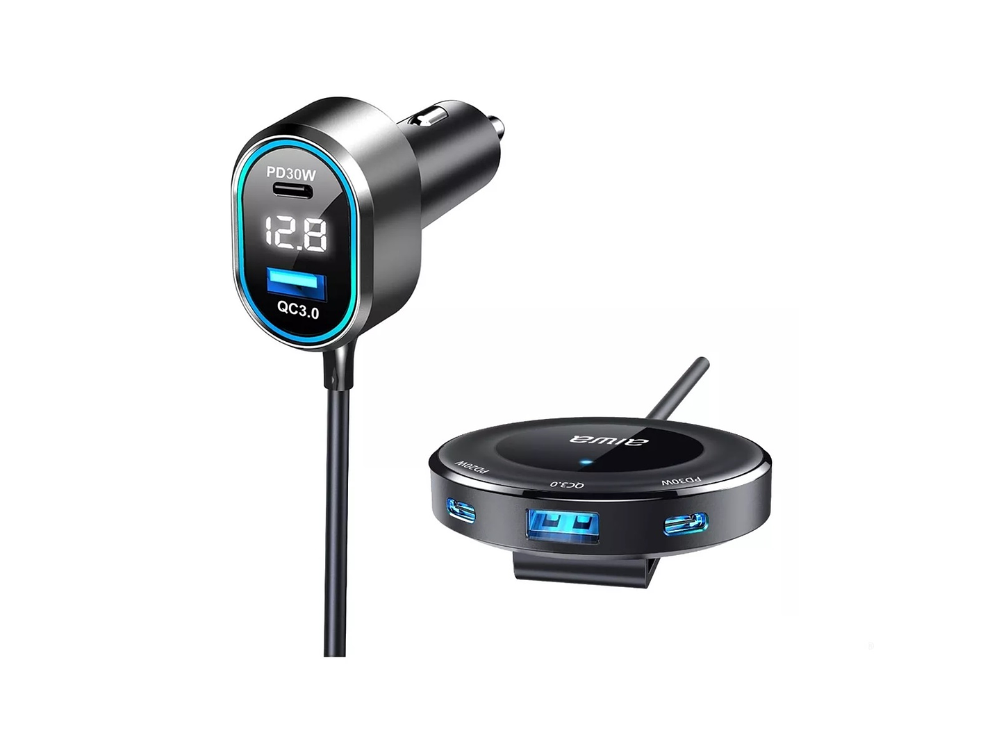 Cargador Aiwa Usb Rápido Auto Extensión Pasajeros Traseros 3