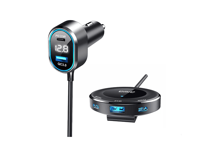 Cargador Aiwa Usb Rápido Auto Extensión Pasajeros Traseros 3