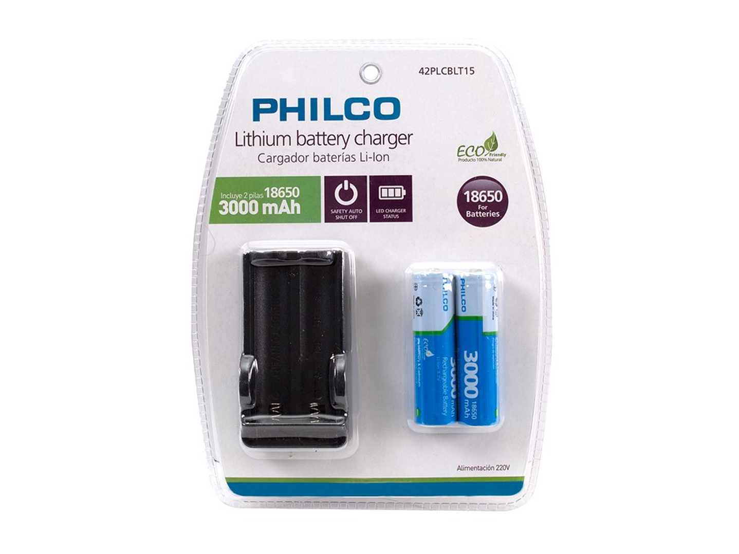 Cargador Pilas Philco con 2 pilas 18650 2
