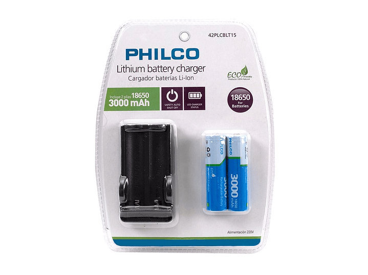 Cargador Pilas Philco con 2 pilas 18650 2
