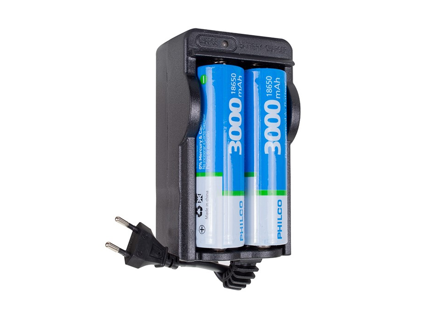 Cargador Pilas Philco con 2 pilas 18650 3