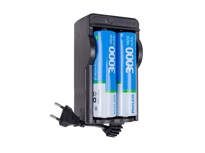 Cargador Pilas Philco con 2 pilas 18650 3