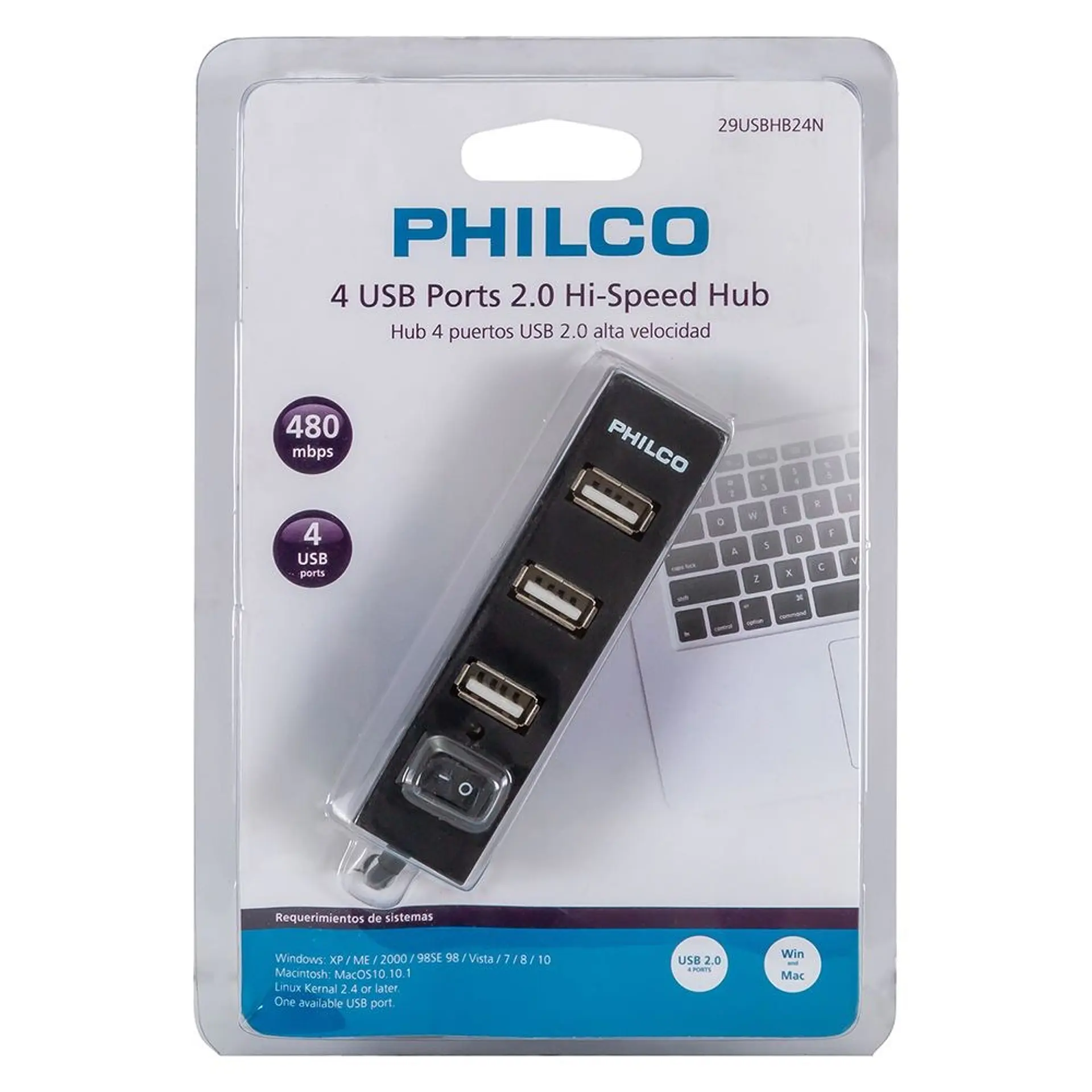 Mini Hub USB 2.0 Philco Negro 4p 2