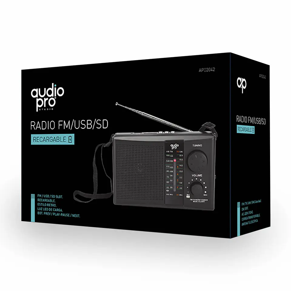 Radio Recargable Audiopro Fm/am/tv/sw 4 bandas 3
