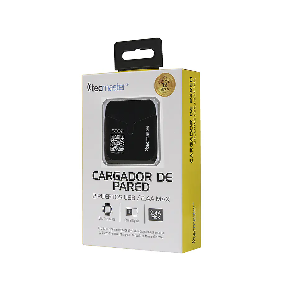 Cargador Pared 2 Usb 2.4a Max Tecmaster Negro 1