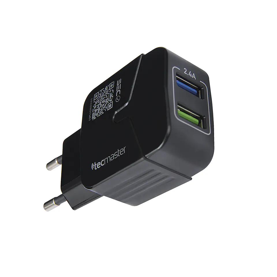Cargador Pared 2 Usb 2.4a Max Tecmaster Negro 2