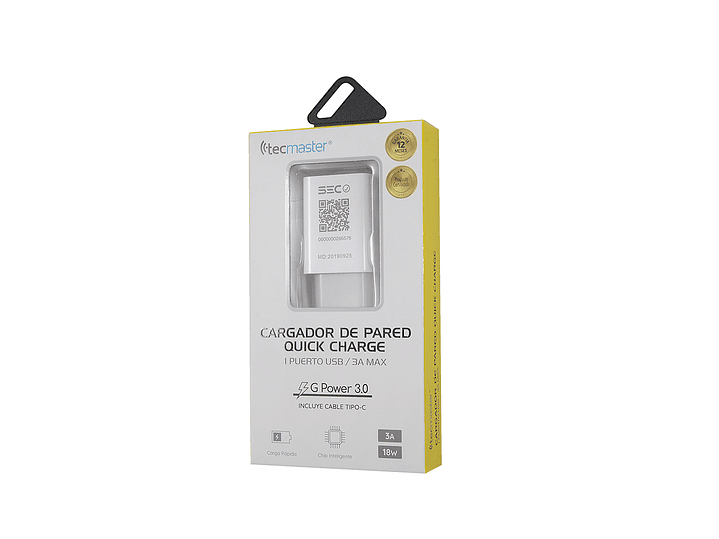 Cargador Pared 1 Usb 3A Tecmaster Blanco 3