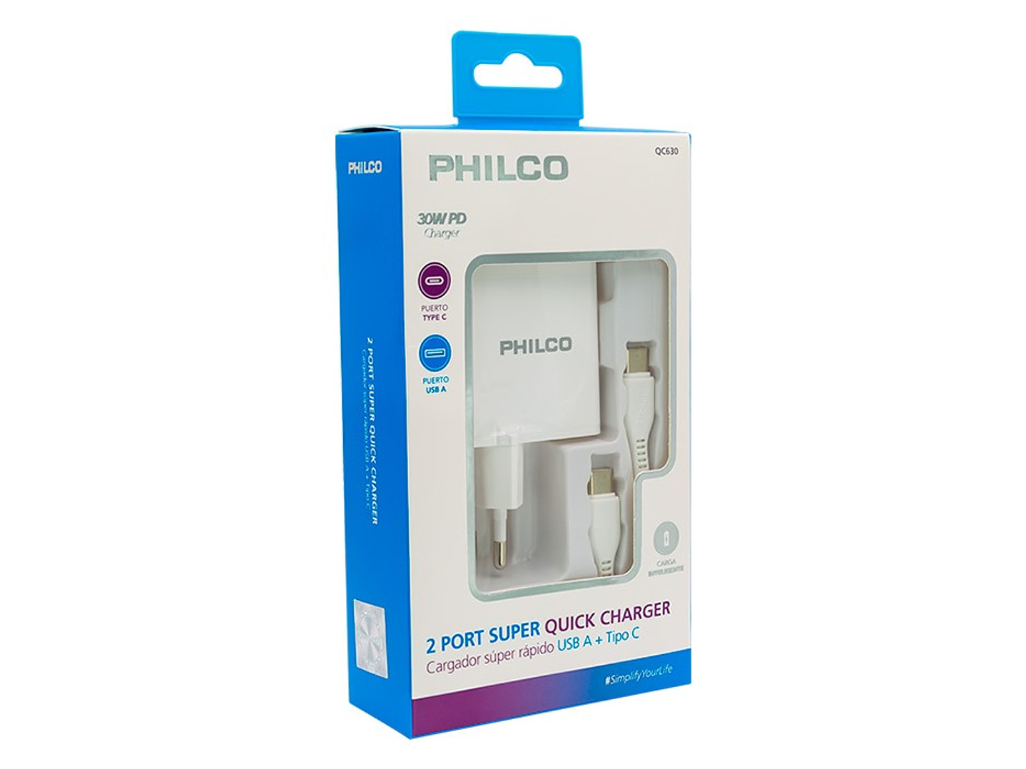 Cargador Super Rapido Philco 30W PD 2